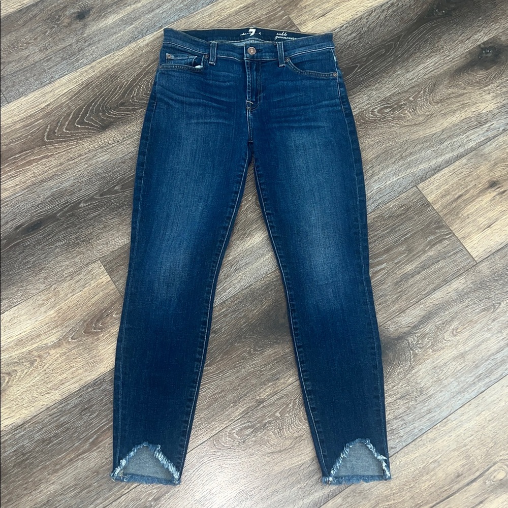 7 For All Mankind Ankle Gwenevere High-Rise Frayed Skinny Jeans - Picture 2 of 9